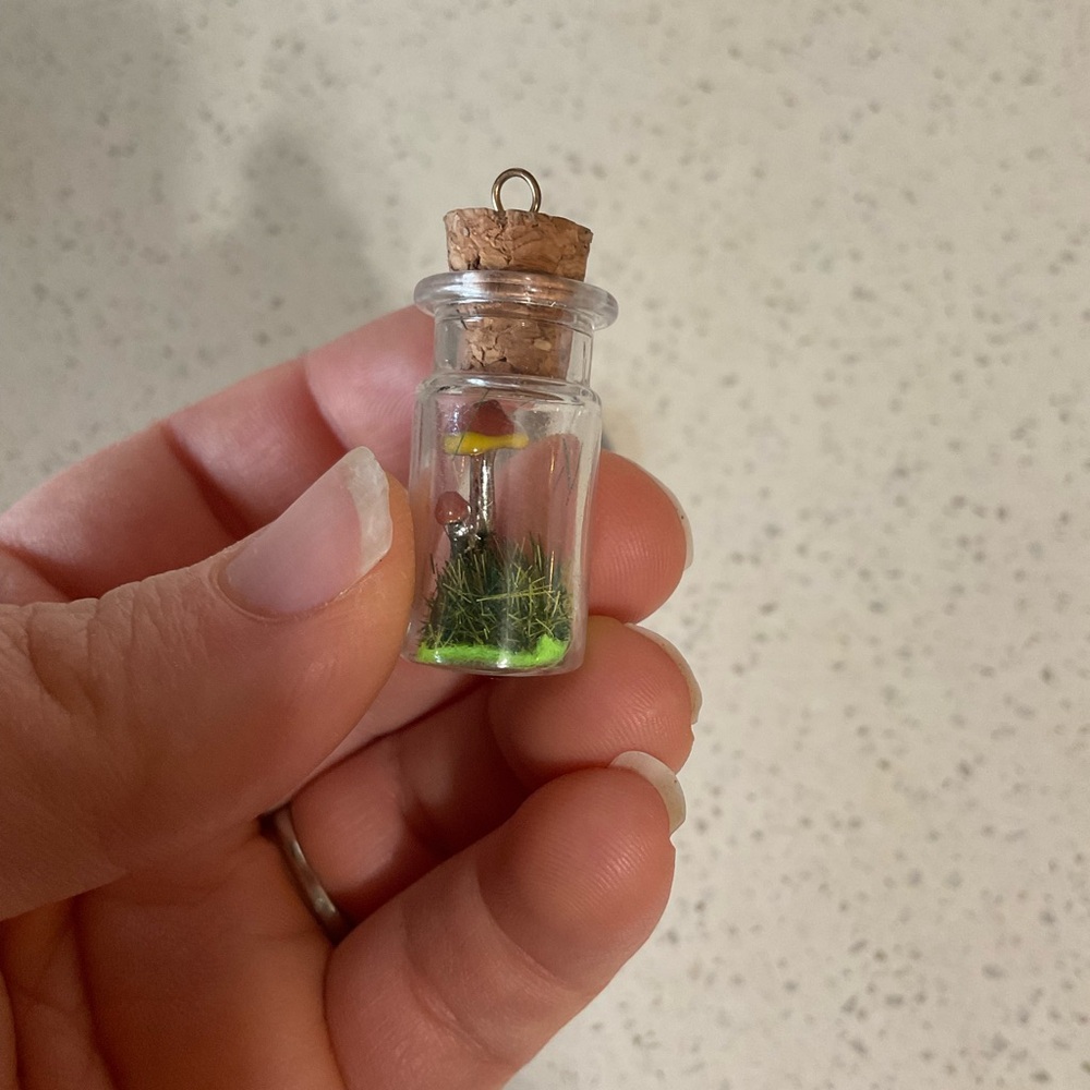 Miniature Terrarium Pendant with Mushroom